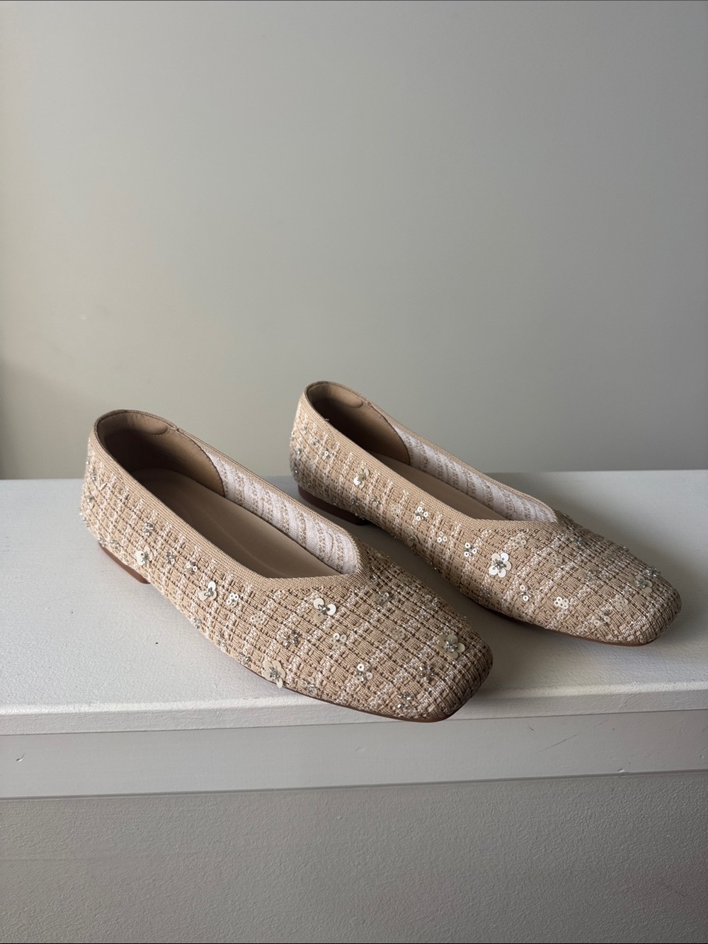NWOB VIVAIA Margot 2.0 Tan Woven Flats Comfortable Knit Ballet Sequin - Picture 6 of 10